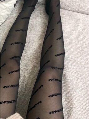 Like new AUTHENTIC Balenciaga Black Logo-Pattern Sheer Tights